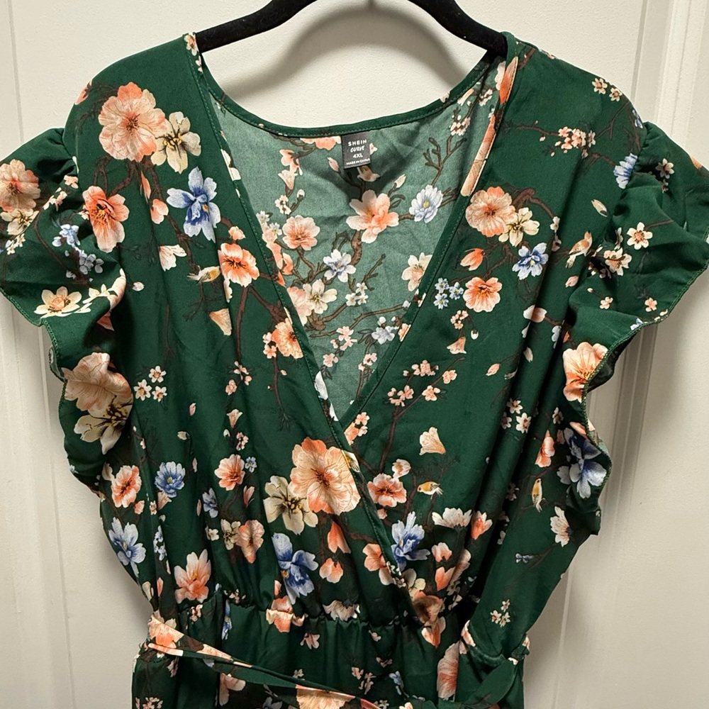 Floral Green Wrap Dress - Picture 2 of 3